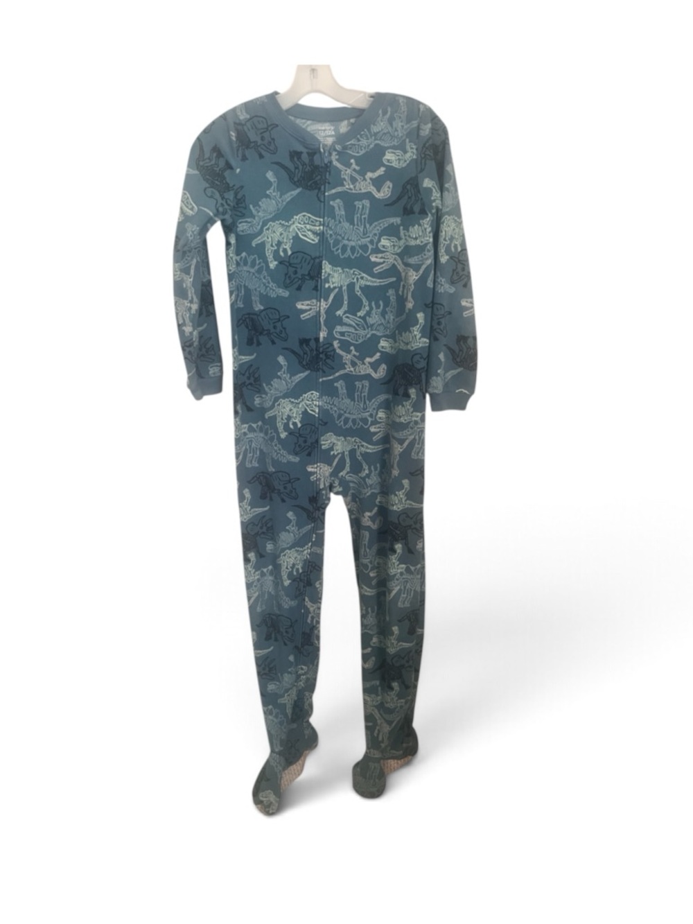 Carter’s 12/12A Dinosaur Footed Pajamas Blue Zip Up